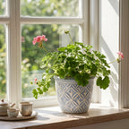 Embossed Geometric Ceramic Planter in Slate Blue