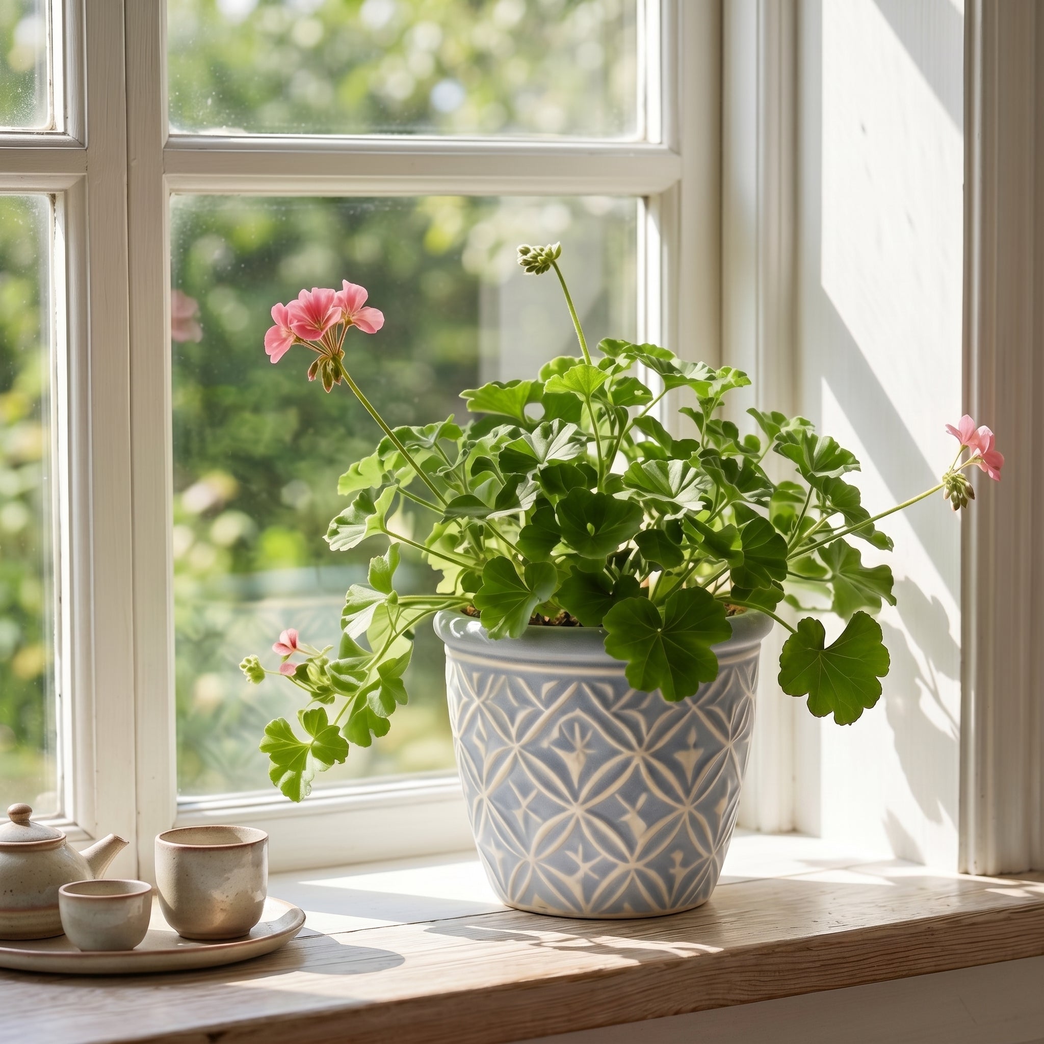 Embossed Geometric Ceramic Planter in Slate Blue