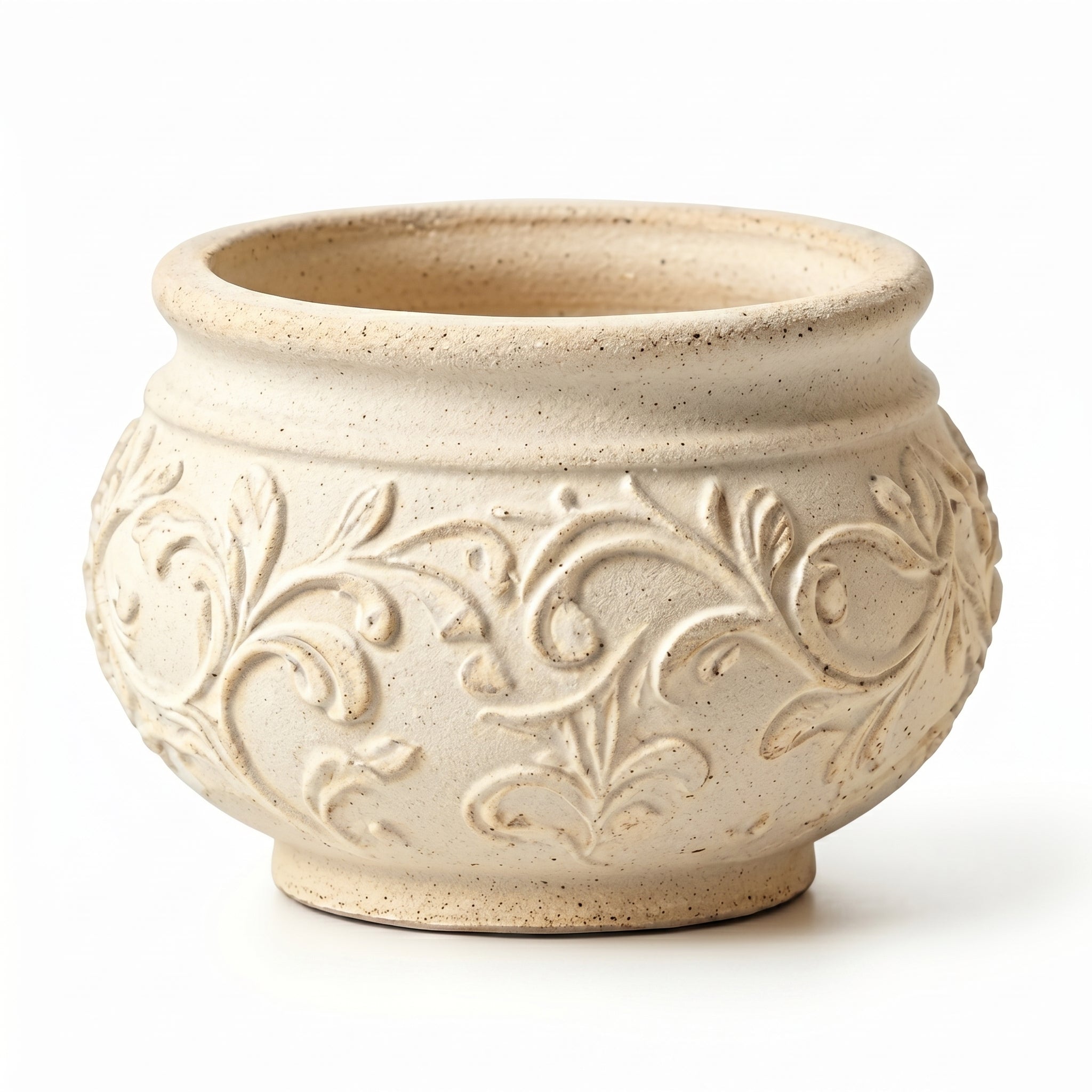 Embossed Botanical Scrollwork Stoneware Planter Bowl