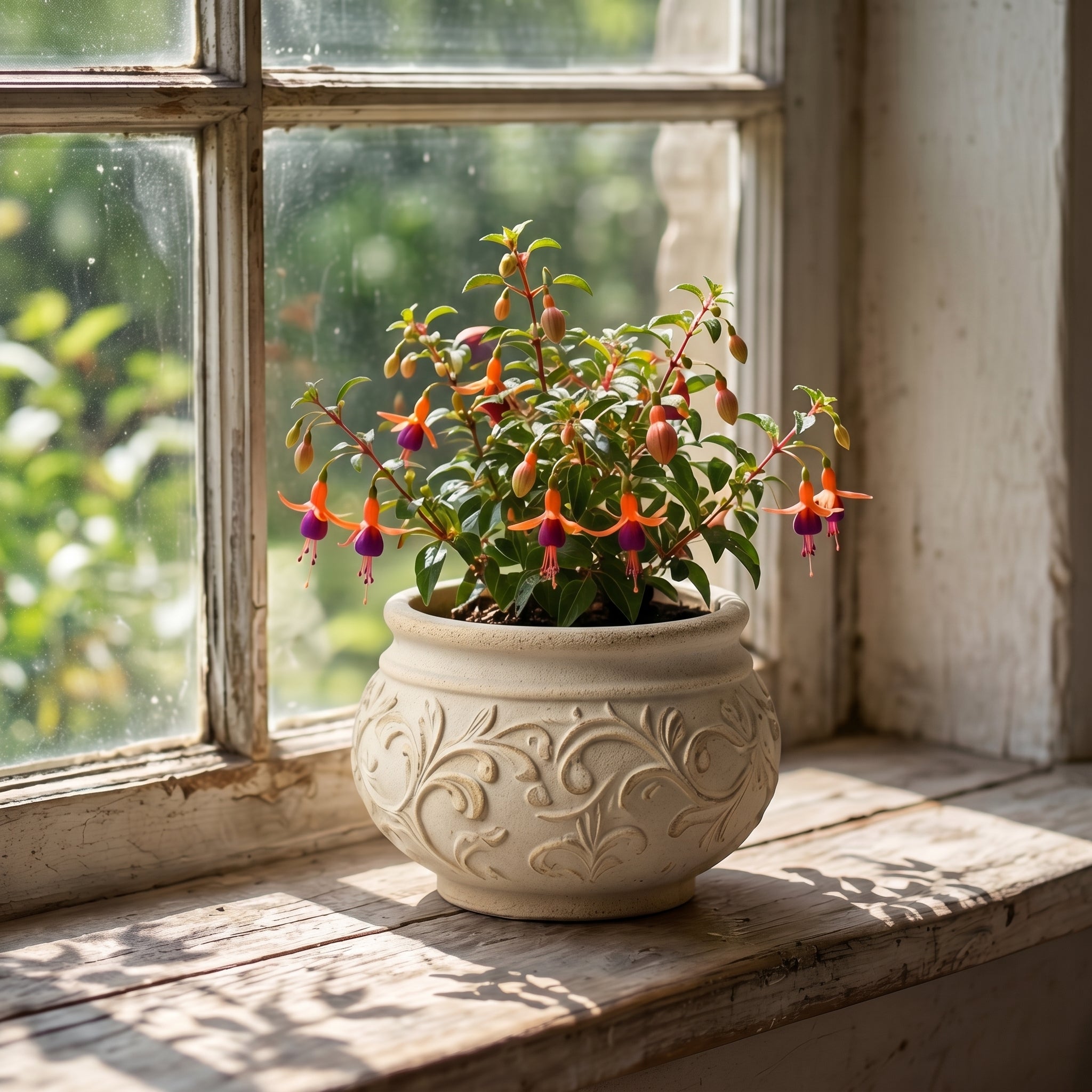 Embossed Botanical Scrollwork Stoneware Planter Bowl