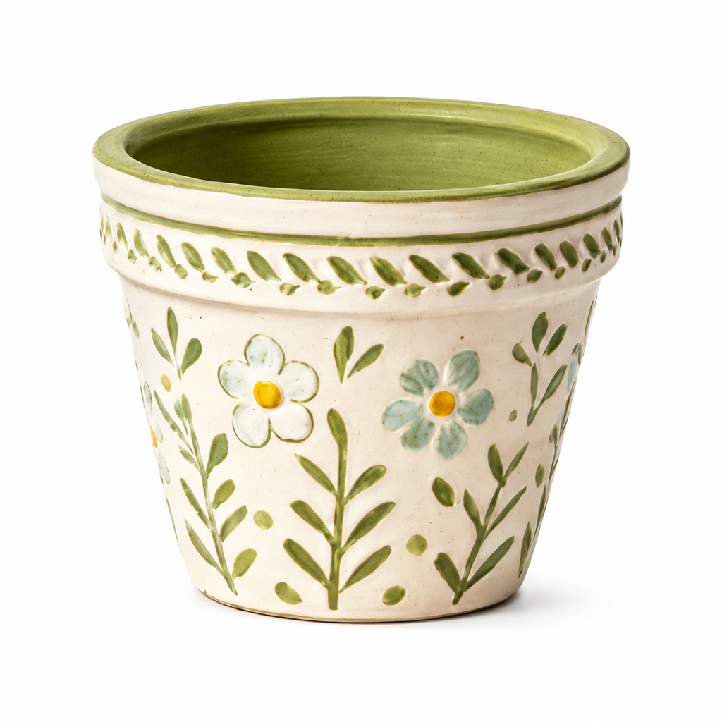 Hand-Painted Floral Meadow Ceramic Planter