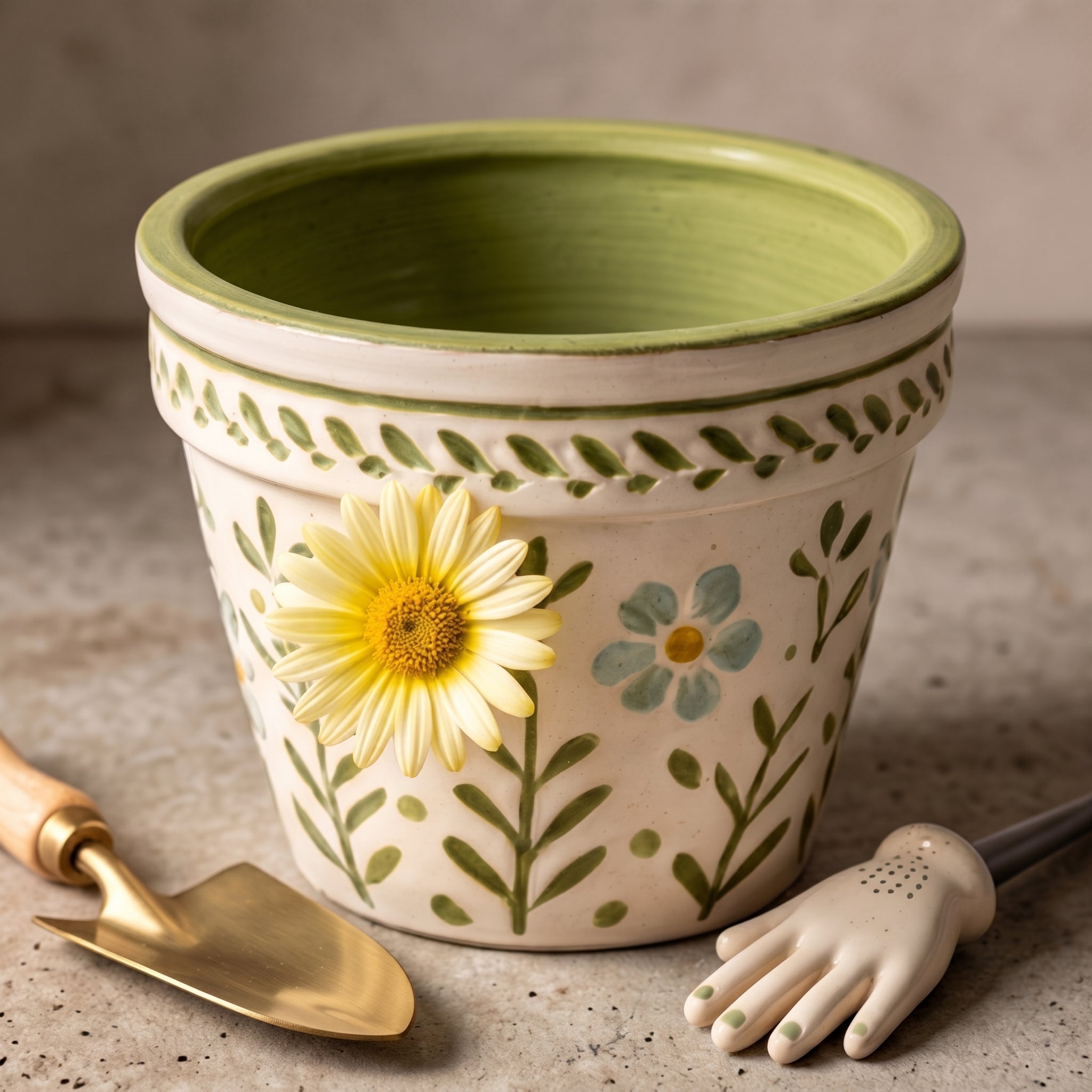 Hand-Painted Floral Meadow Ceramic Planter