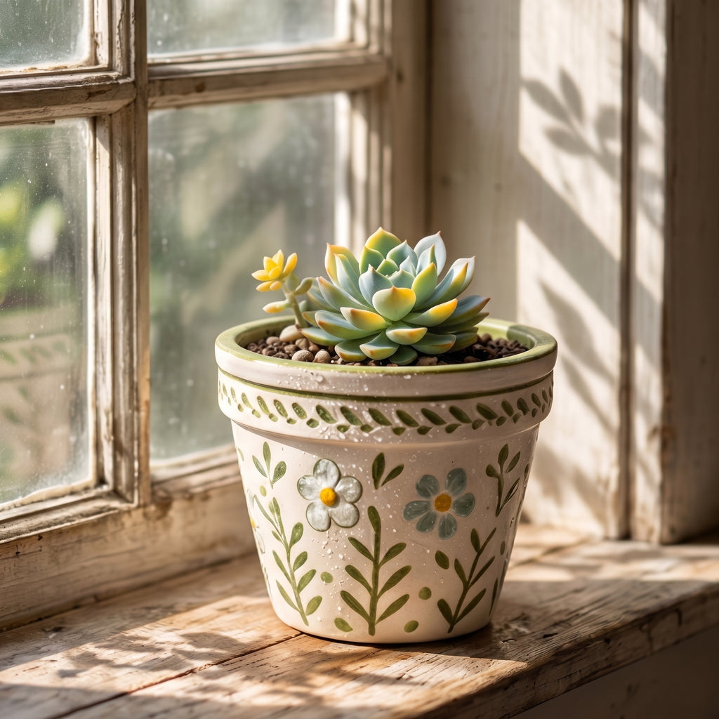 Hand-Painted Floral Meadow Ceramic Planter