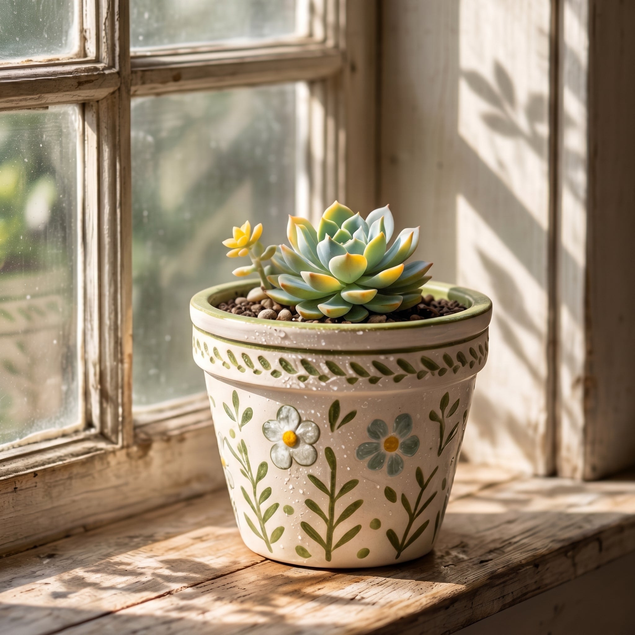 Hand-Painted Floral Meadow Ceramic Planter