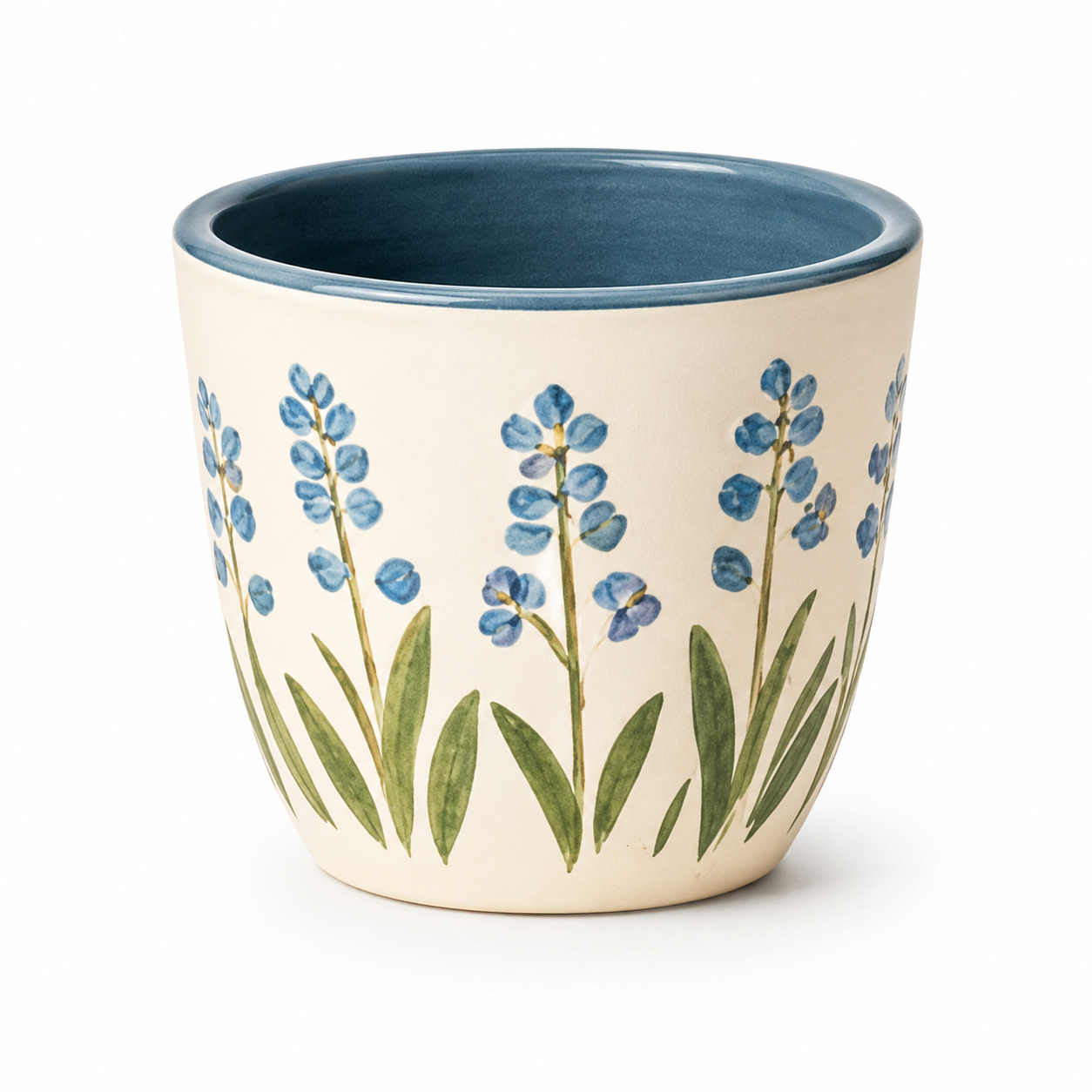 Hand-Painted Blue Wildflower Ceramic Planter