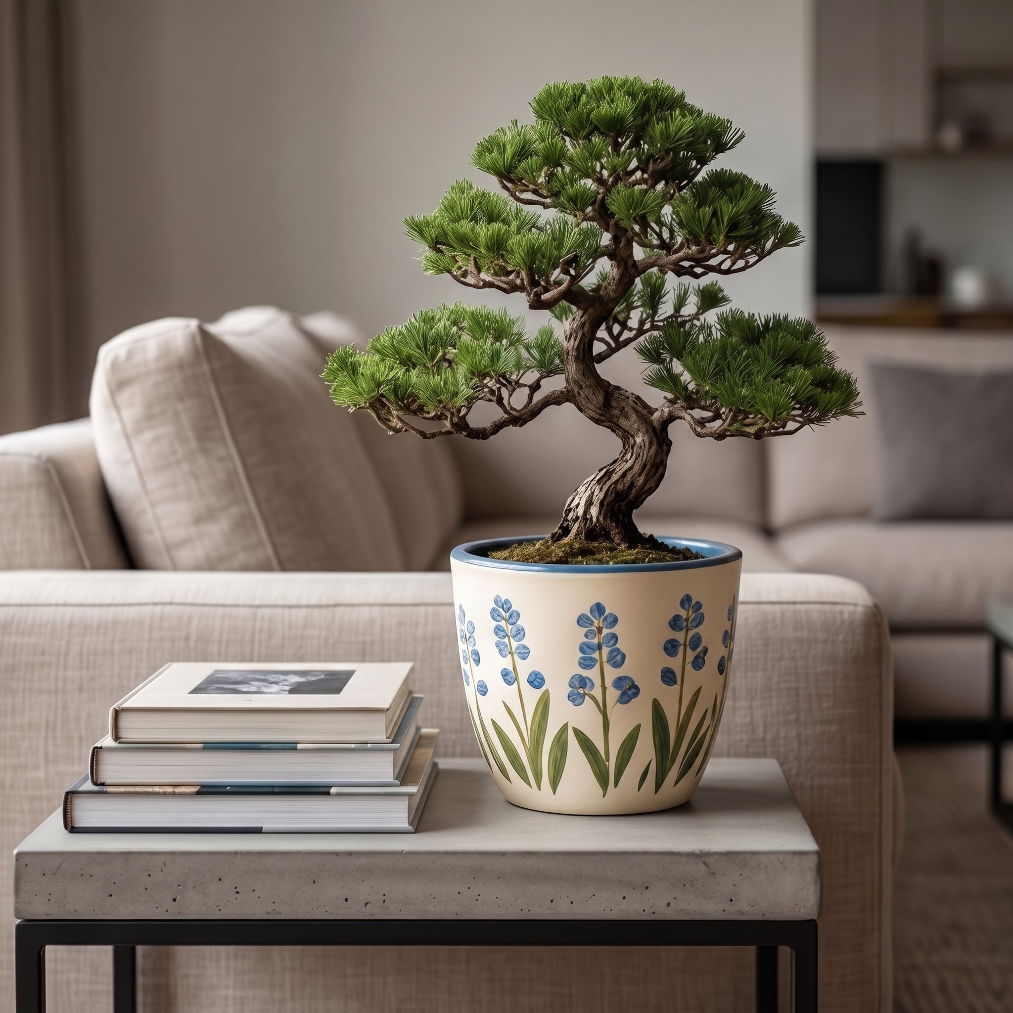 Hand-Painted Blue Wildflower Ceramic Planter