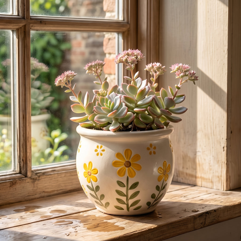 Hand-Painted Yellow Daisy Ceramic Planter