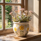 Hand-Painted Yellow Daisy Ceramic Planter
