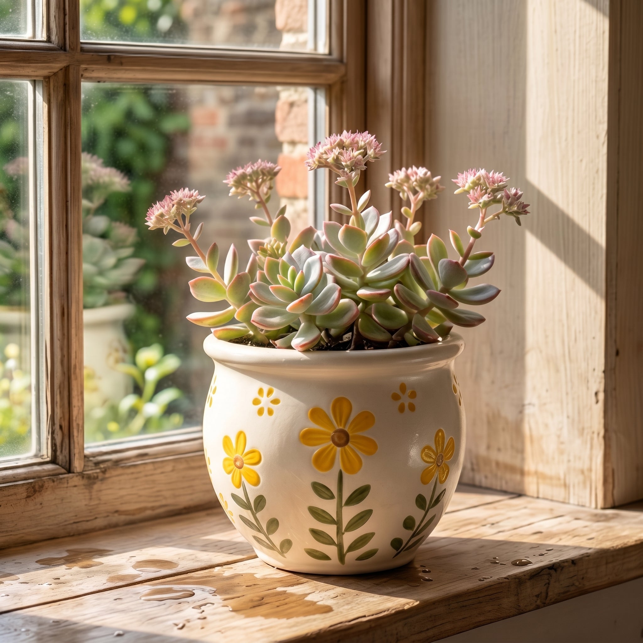 Hand-Painted Yellow Daisy Ceramic Planter