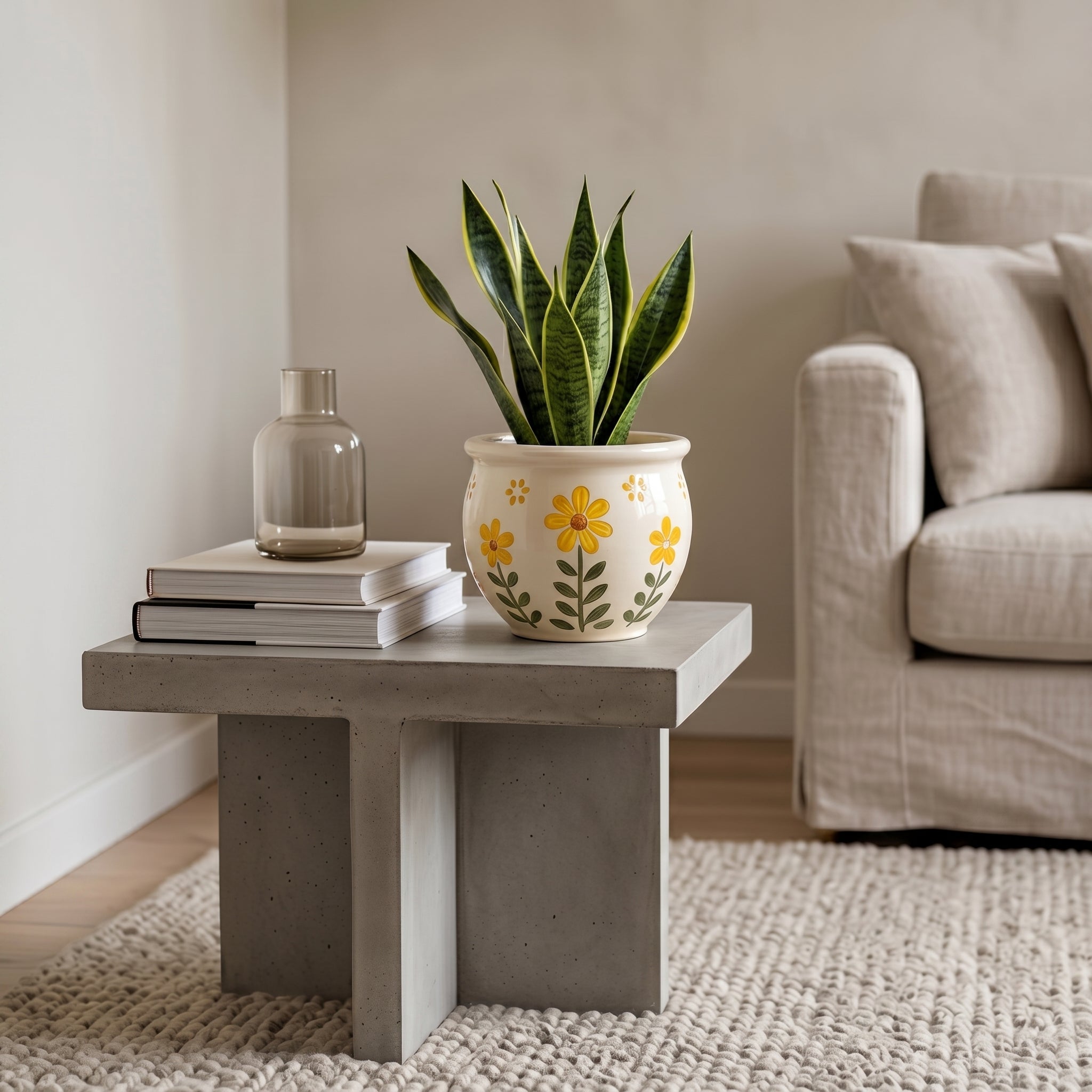 Hand-Painted Yellow Daisy Ceramic Planter