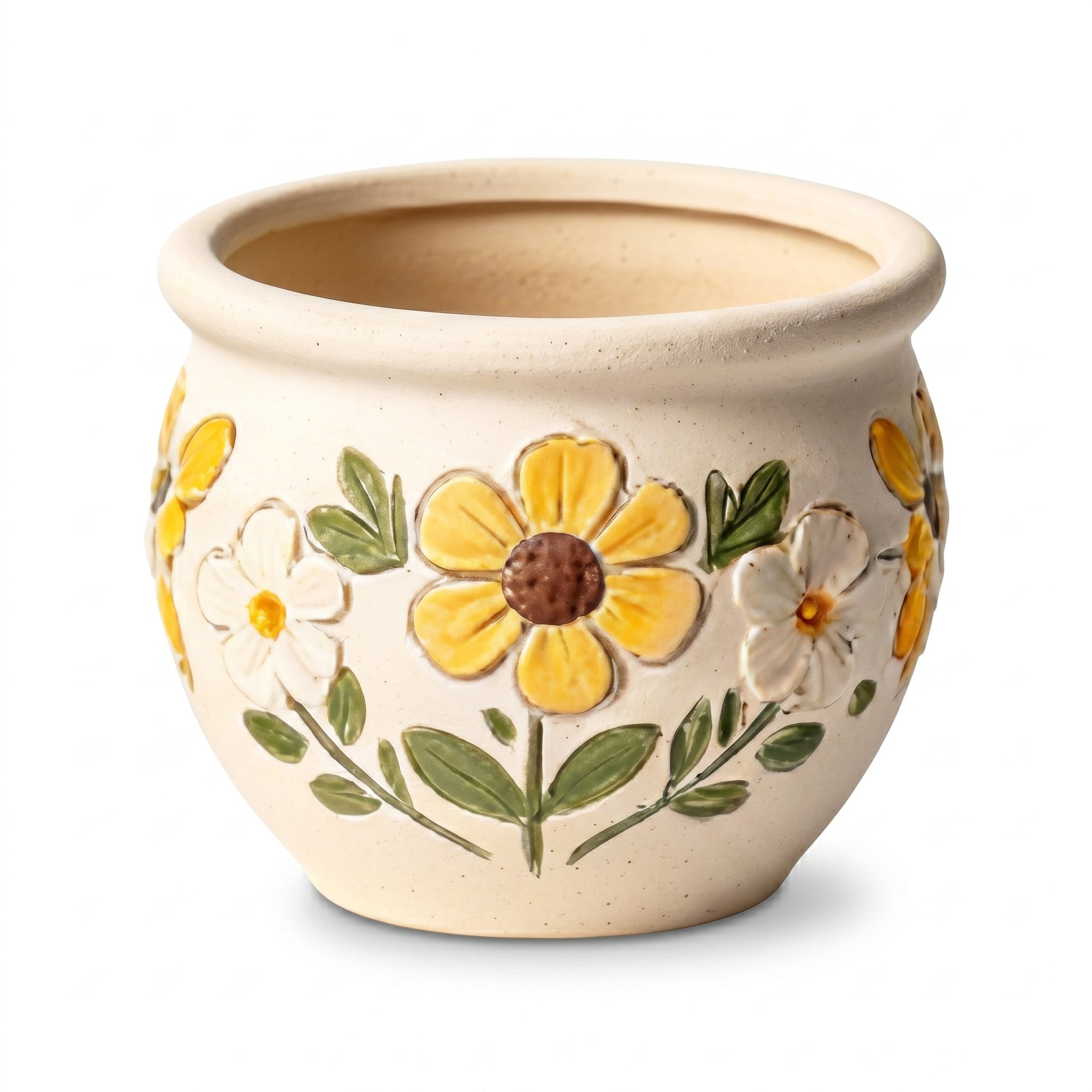 Hand-Painted Embossed Floral Ceramic Planter Bowl