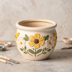 Hand-Painted Embossed Floral Ceramic Planter Bowl
