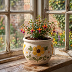 Hand-Painted Embossed Floral Ceramic Planter Bowl