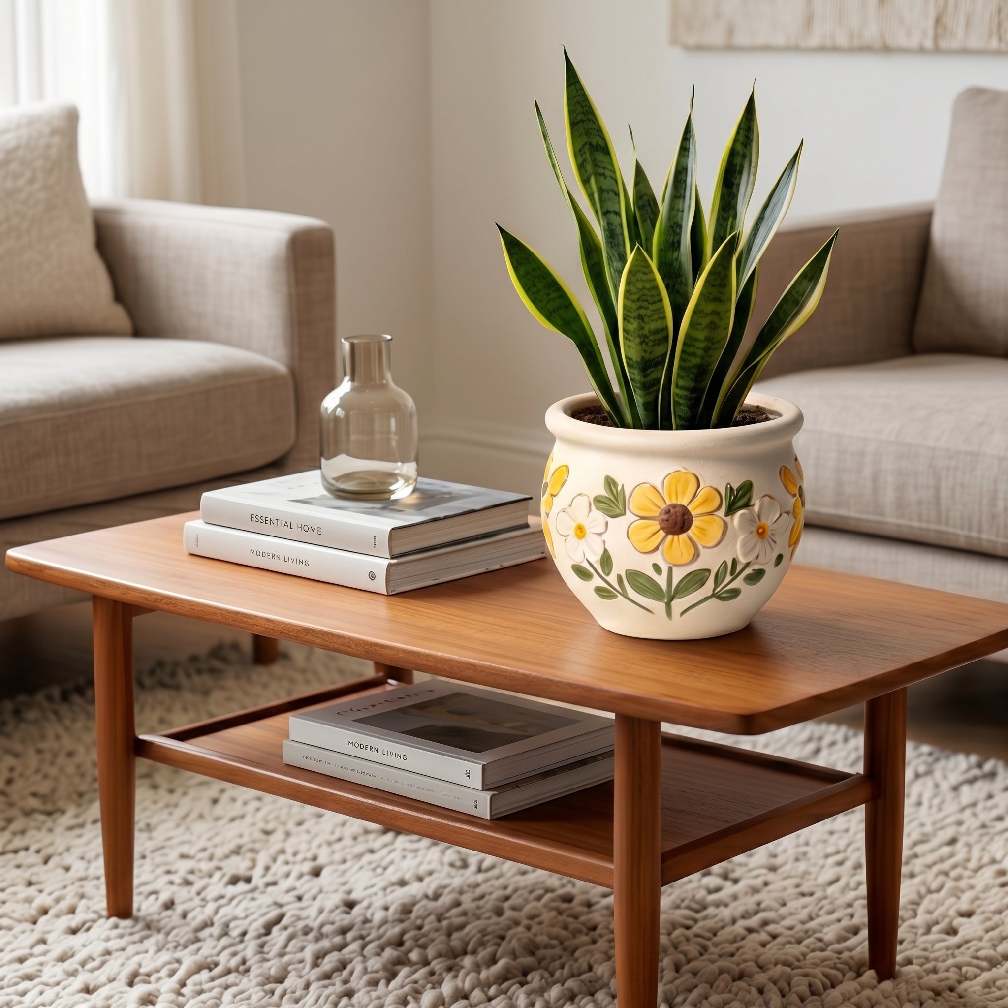 Hand-Painted Embossed Floral Ceramic Planter Bowl