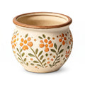 Hand-Painted Rustic Orange Floral Ceramic Planter Bowl