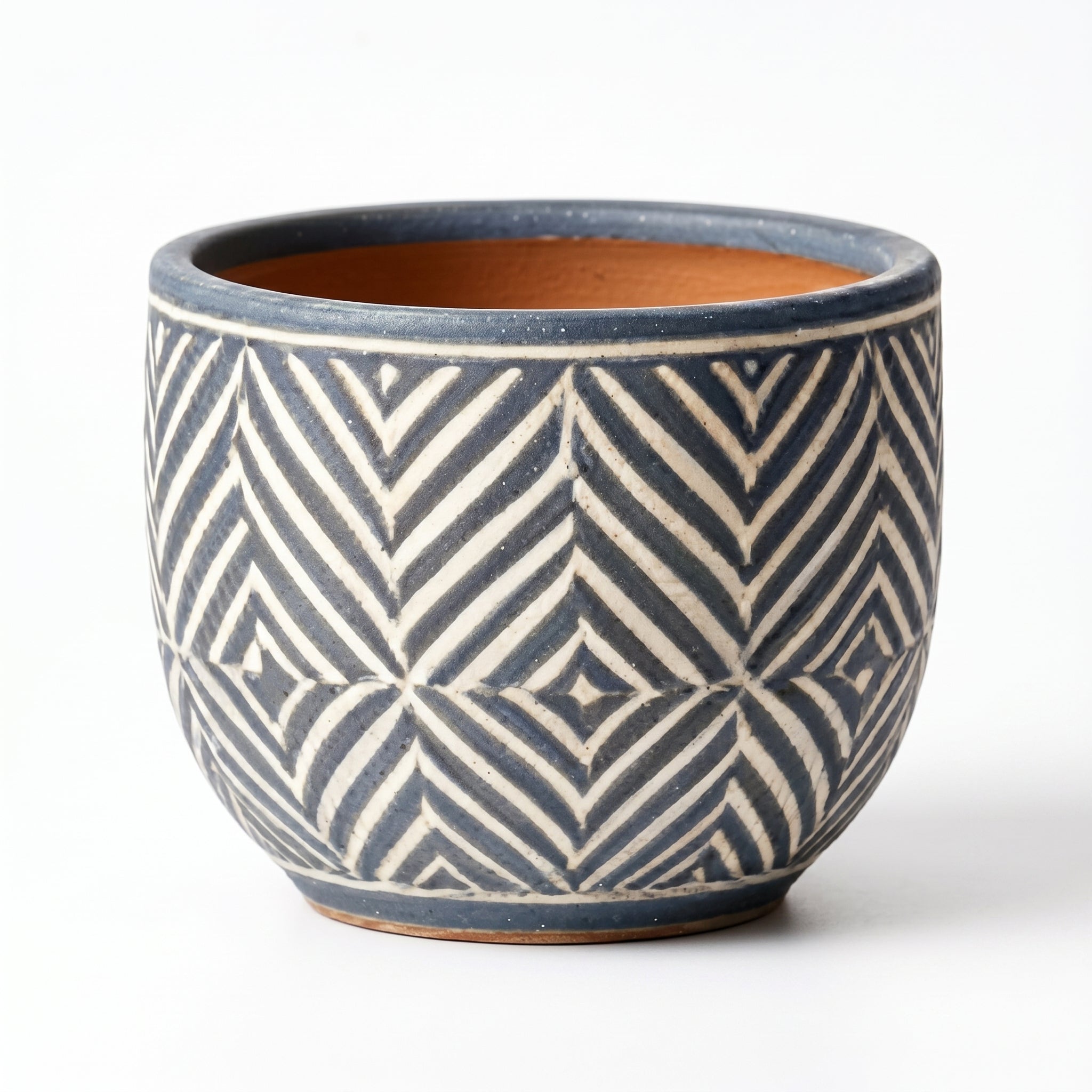 Artisan Carved Geometric Terracotta Planter