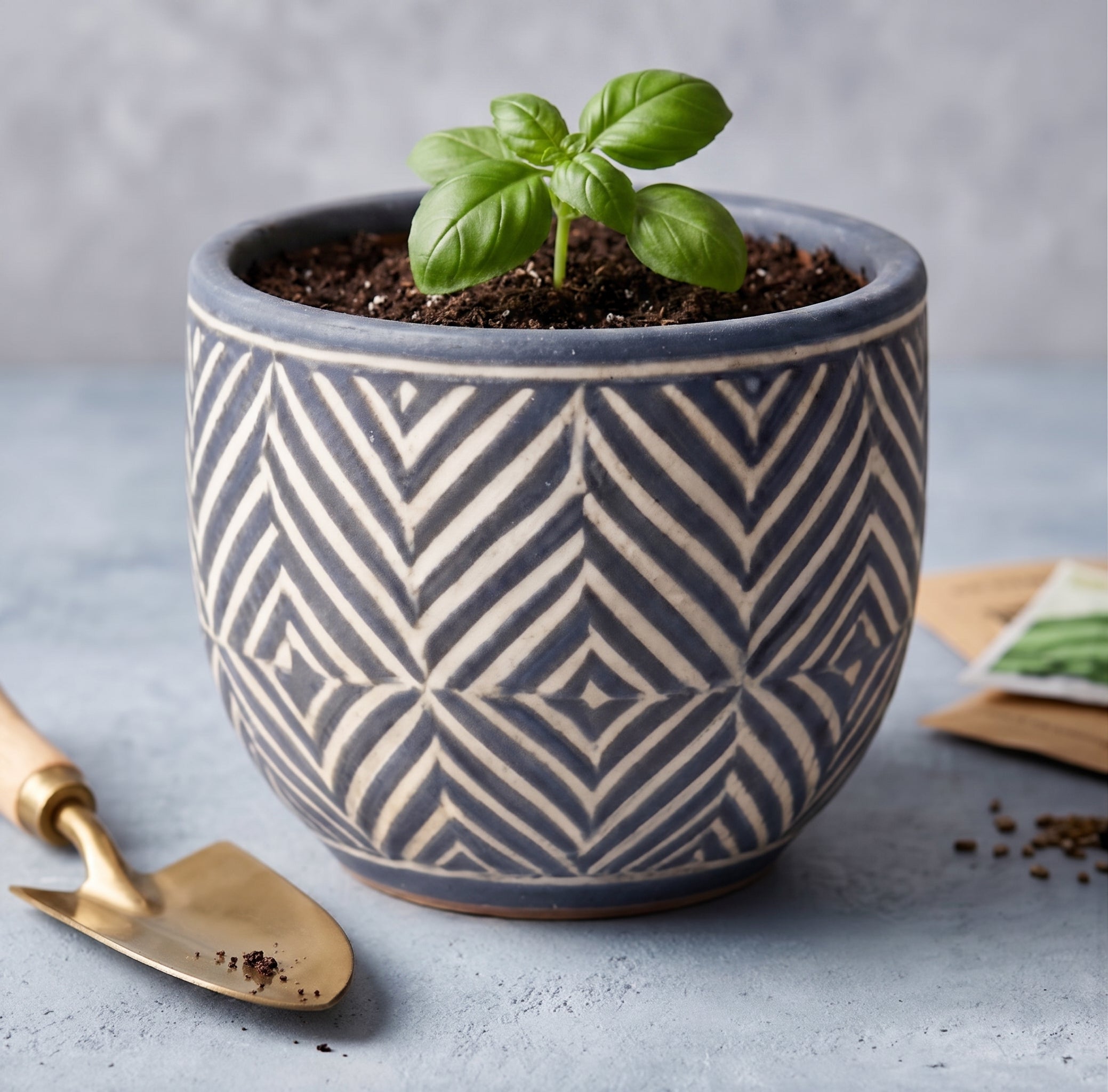 Artisan Carved Geometric Terracotta Planter