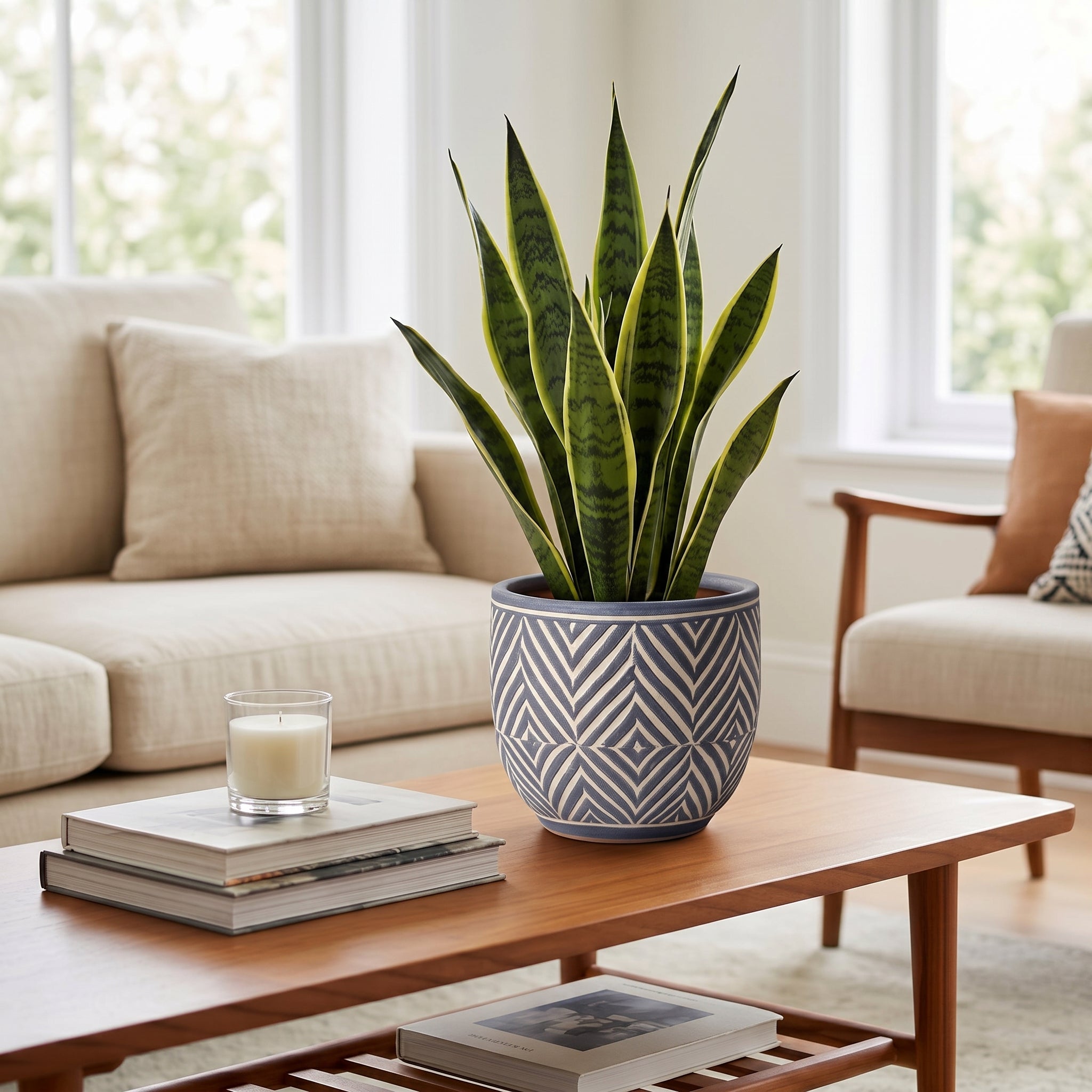 Artisan Carved Geometric Terracotta Planter