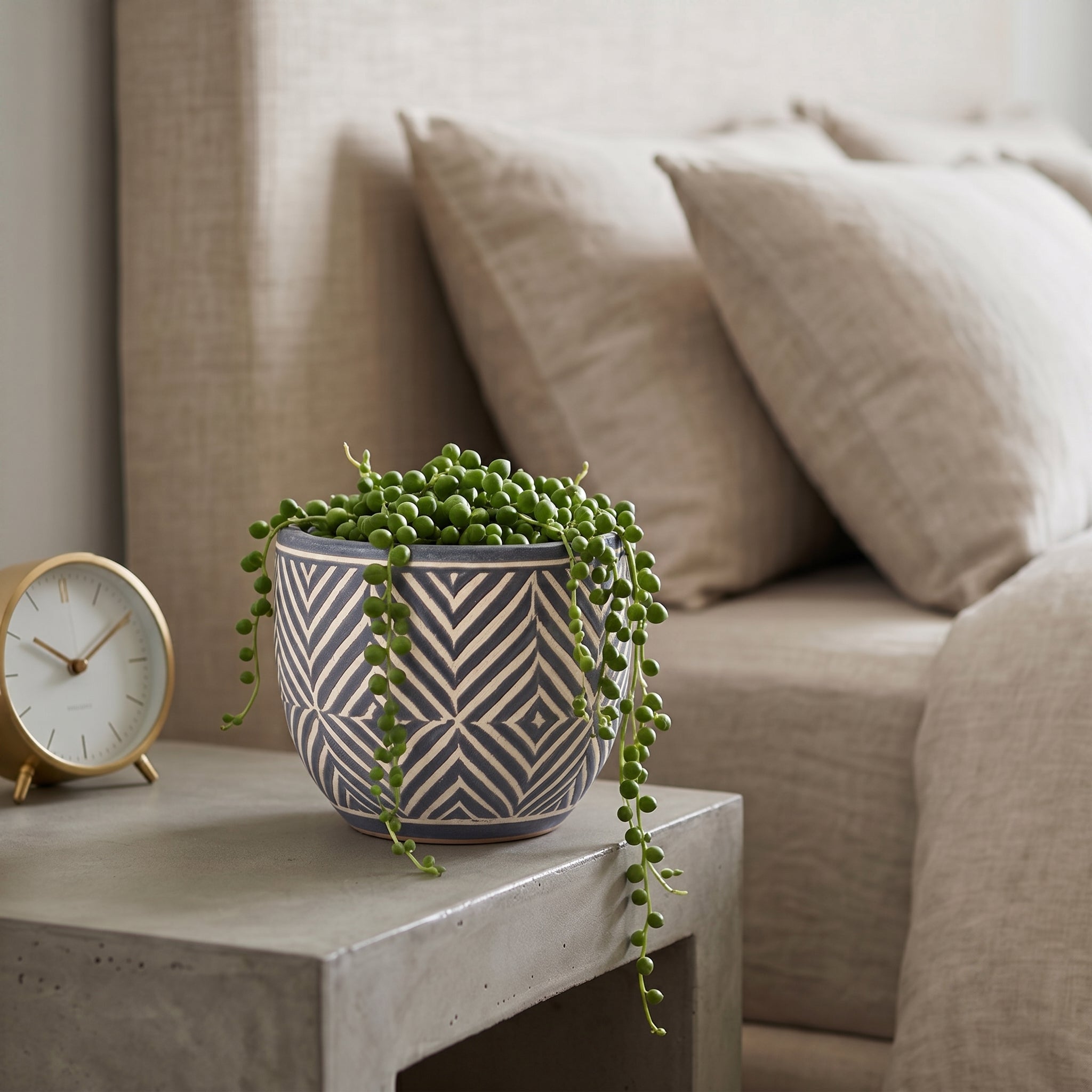 Artisan Carved Geometric Terracotta Planter