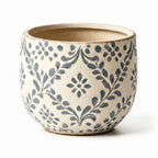 Rustic Blue Floral Vine Ceramic Planter