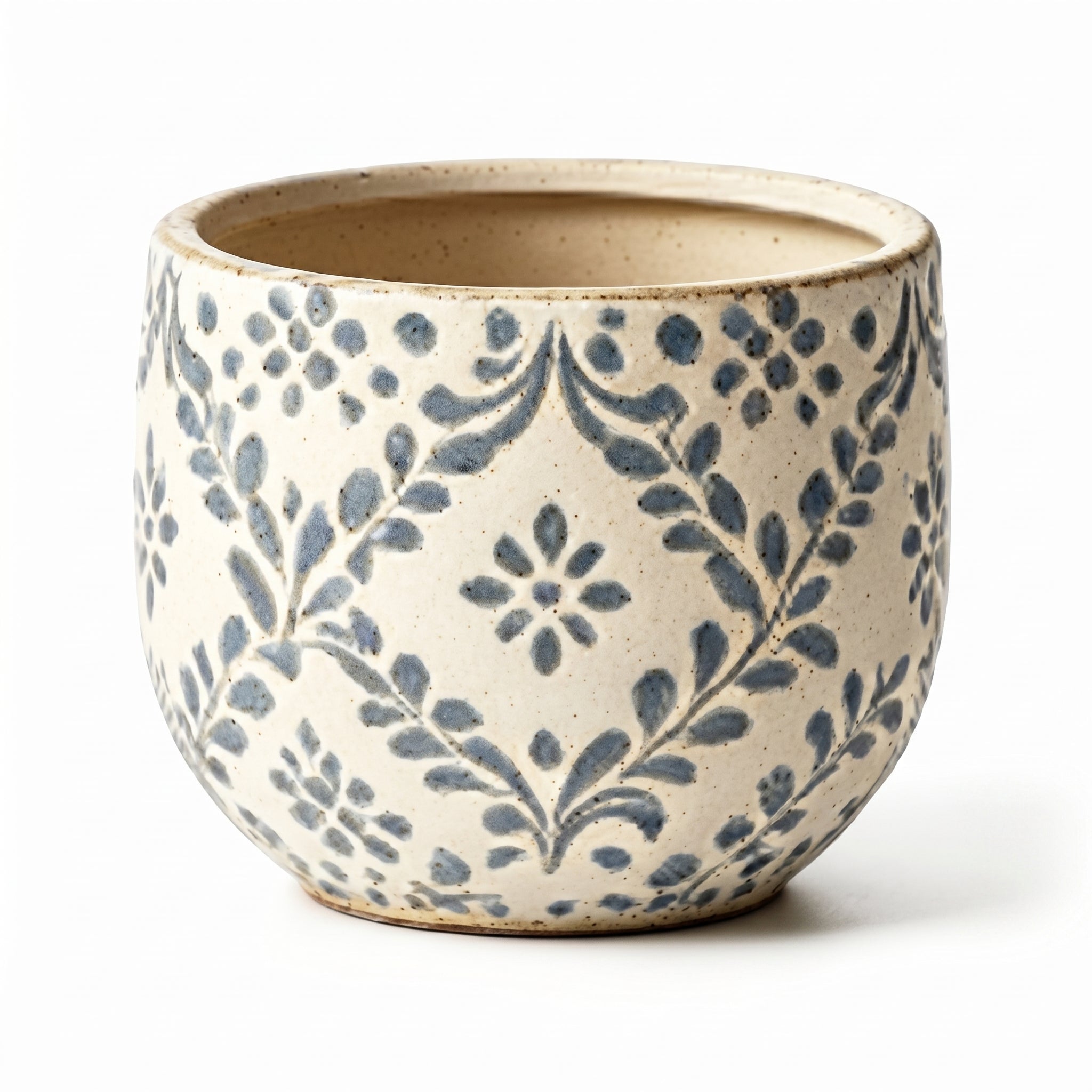 Rustic Blue Floral Vine Ceramic Planter