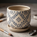 Rustic Blue Floral Vine Ceramic Planter