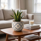 Rustic Blue Floral Vine Ceramic Planter