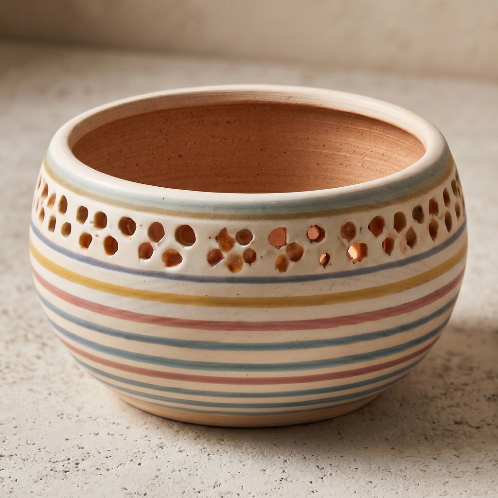 Pastel Striped Pierced Ceramic Planter Bowl