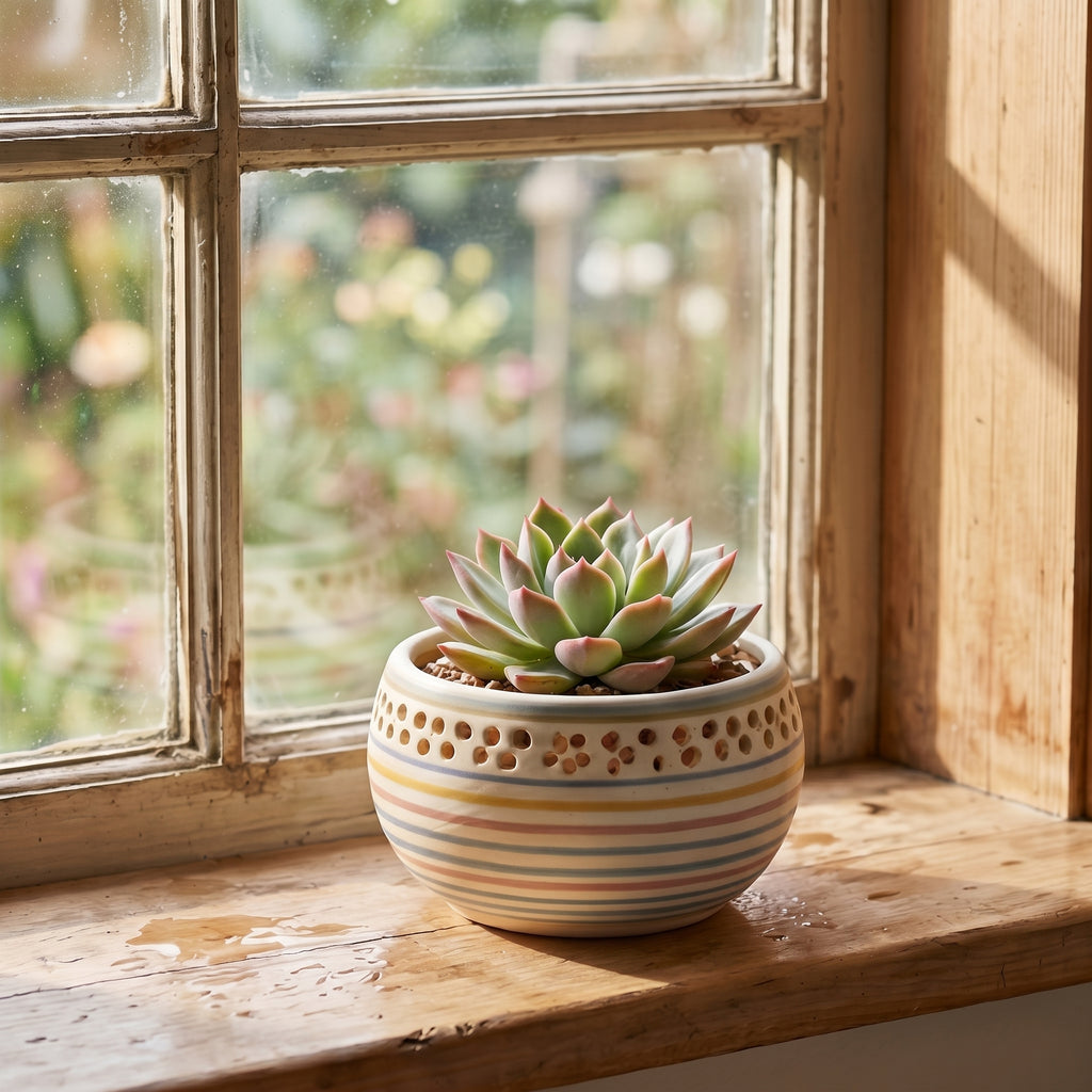 Pastel Striped Pierced Ceramic Planter Bowl