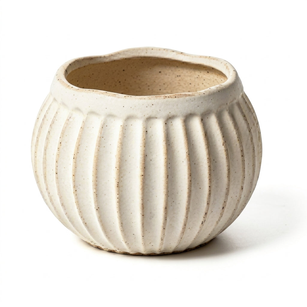 Organic Ribbed Speckled Stoneware Planter
