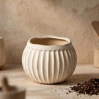 Organic Ribbed Speckled Stoneware Planter