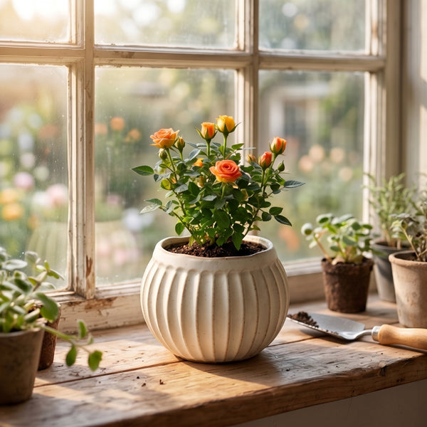 Organic Ribbed Speckled Stoneware Planter