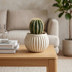 Organic Ribbed Speckled Stoneware Planter