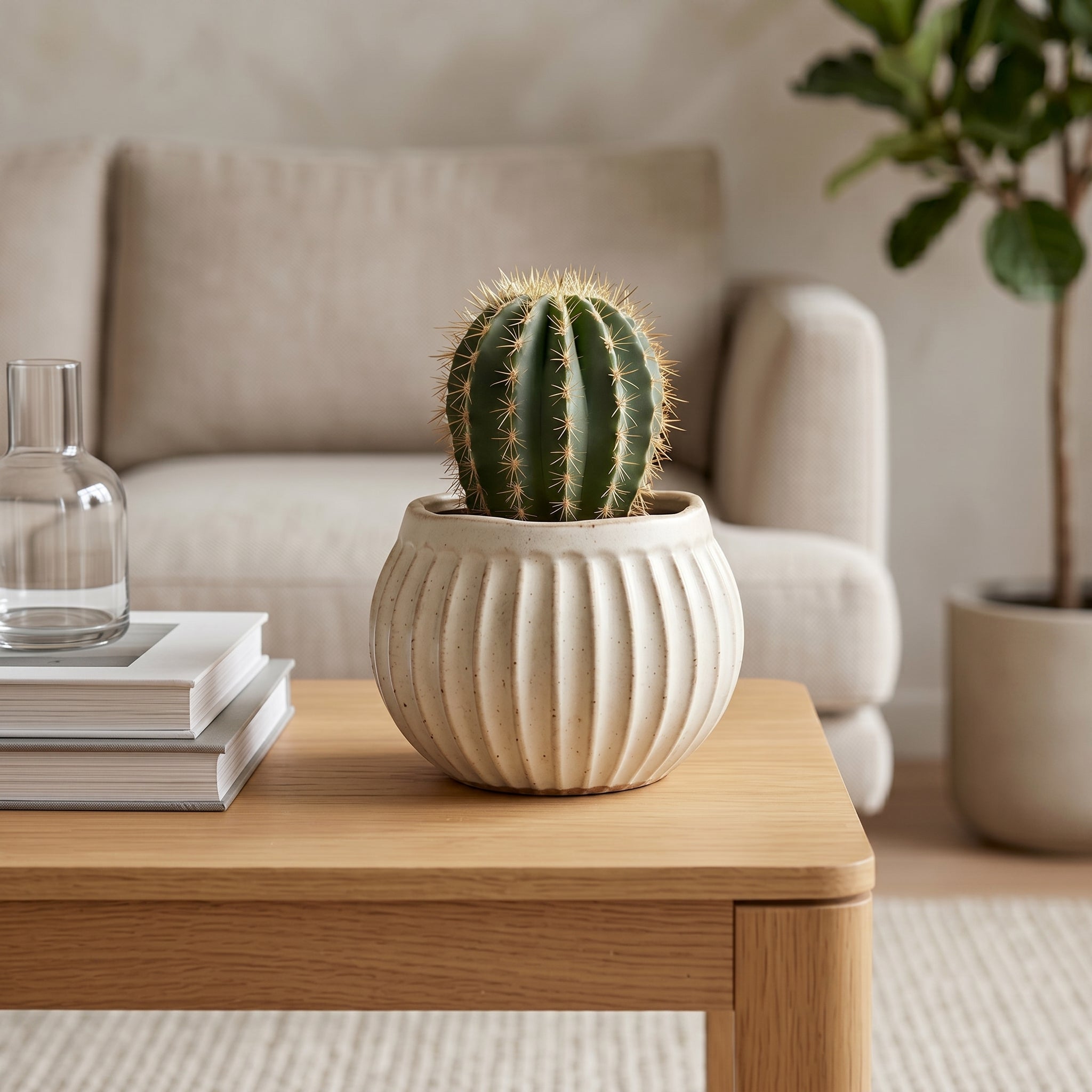 Organic Ribbed Speckled Stoneware Planter