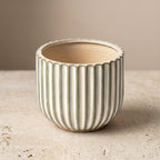 Fluted Stoneware Planter in Cream and Sage