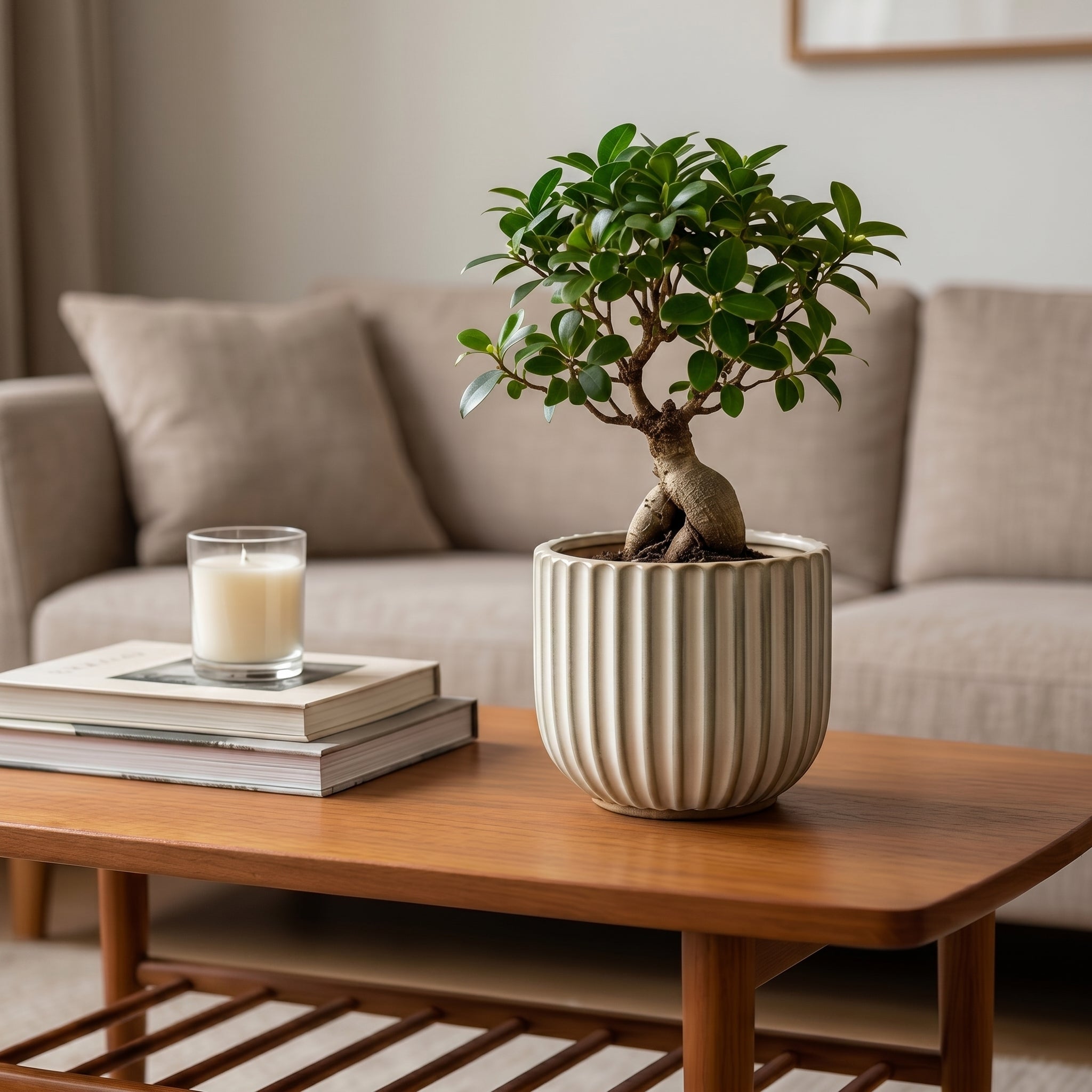 Fluted Stoneware Planter in Cream and Sage