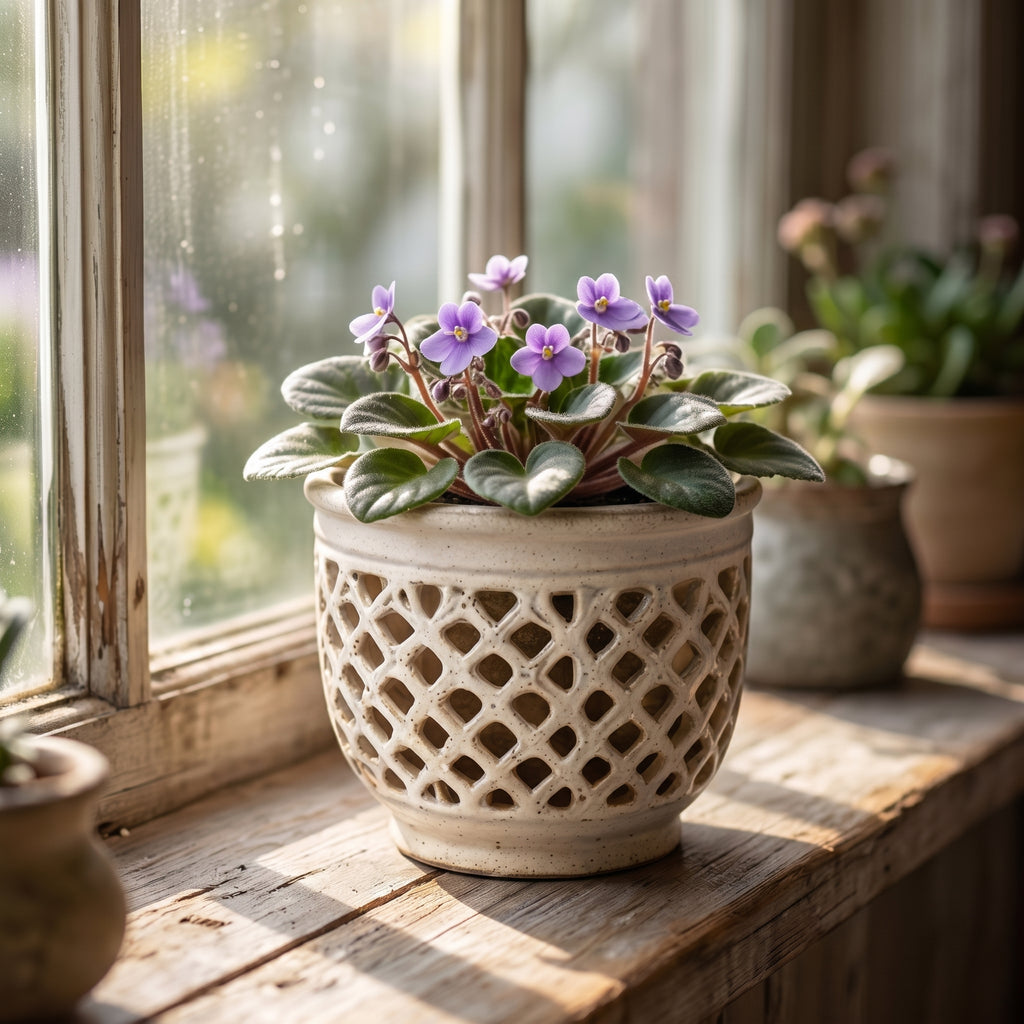 Speckled Cream Pierced Lattice Ceramic Planter
