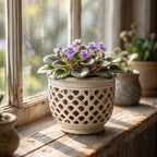 Speckled Cream Pierced Lattice Ceramic Planter