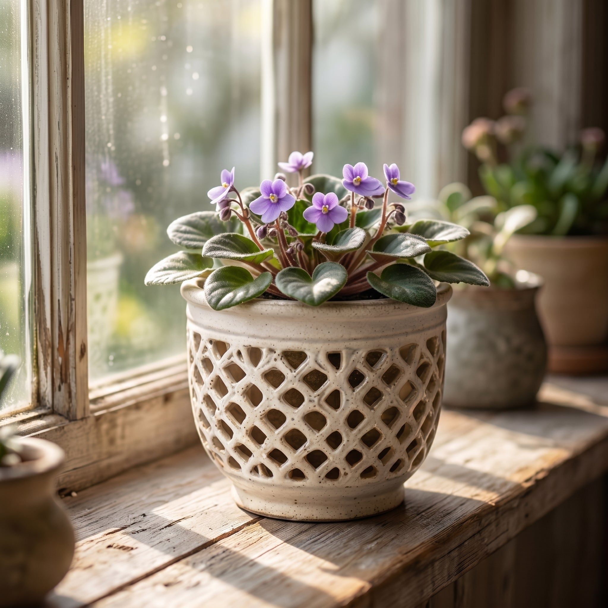Speckled Cream Pierced Lattice Ceramic Planter