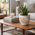 Speckled Cream Pierced Lattice Ceramic Planter