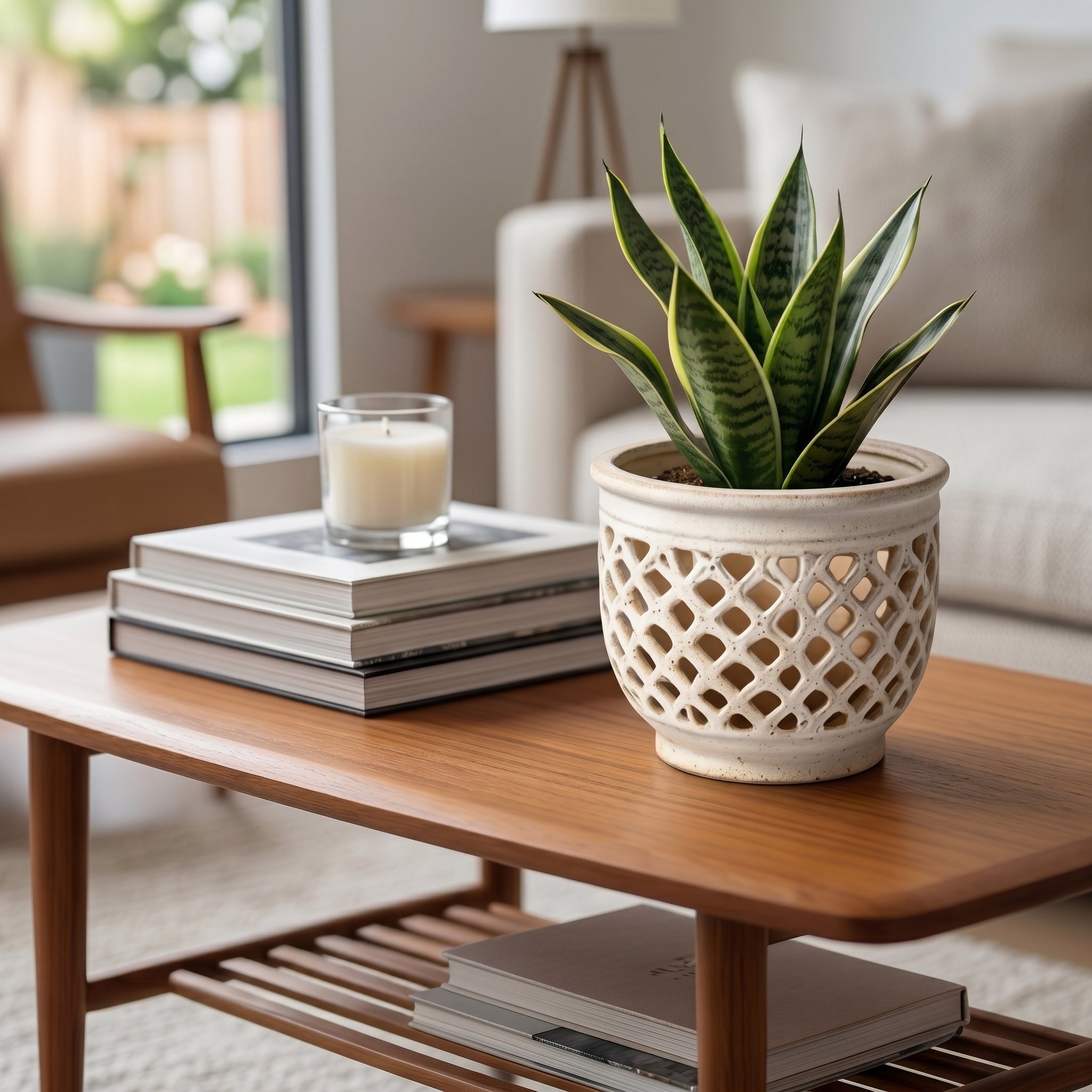 Speckled Cream Pierced Lattice Ceramic Planter