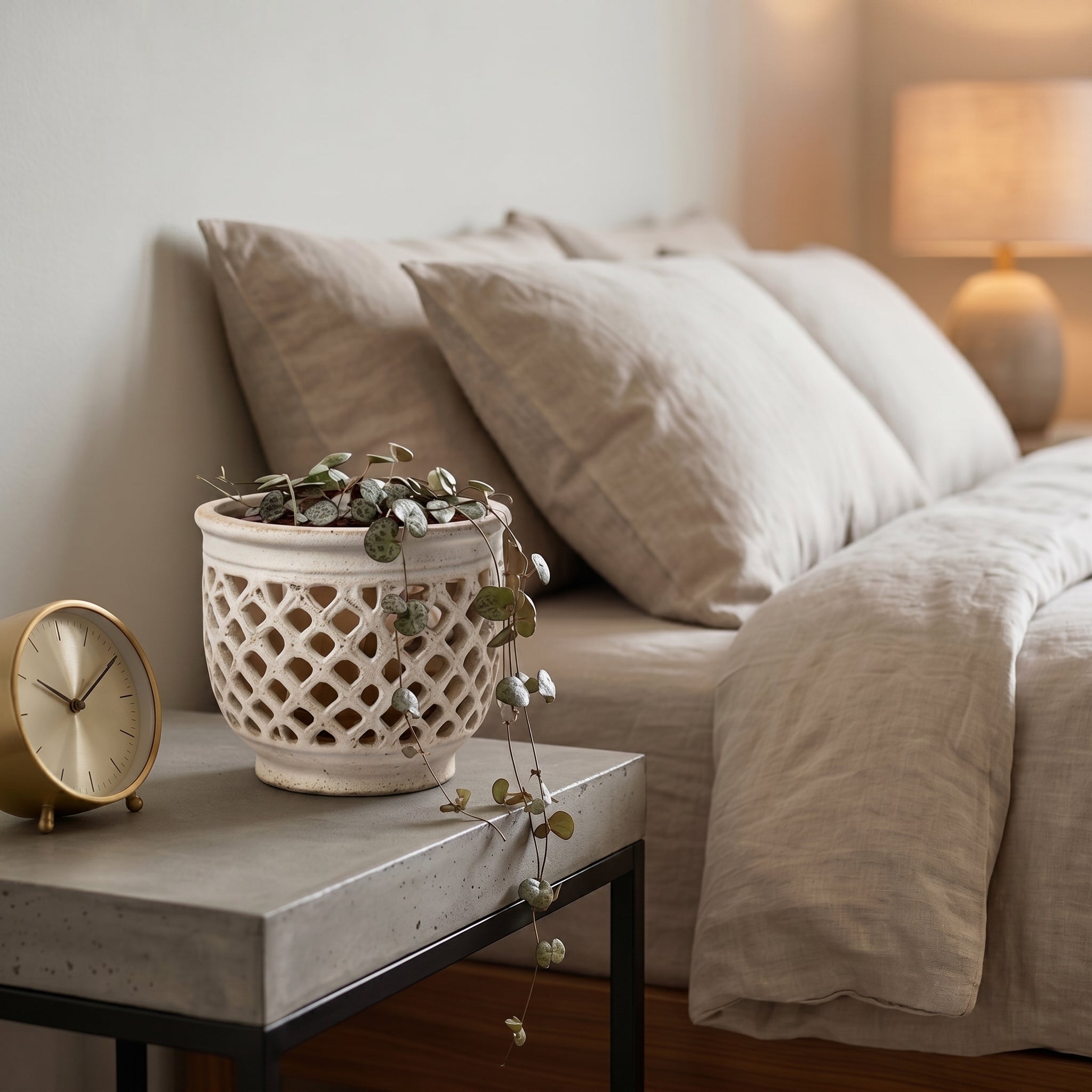 Speckled Cream Pierced Lattice Ceramic Planter